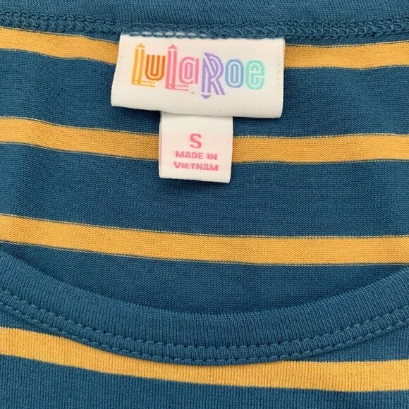 LulaRoe Julie Dress Sz S Blue Yellow Striped T-Shirt Sheath Dress 31F - Picture 6 of 8